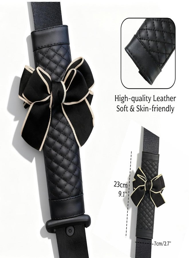 ZigiHos Cute Bow Leather Car Seat Belt Cover Pads 2 Packs & 4 Packs Soft Seat Belt Cover for Shoulder Pad Neck Cushion Protector Car Accessories Universal Seat Belt Cover (Black,2) - Image 2