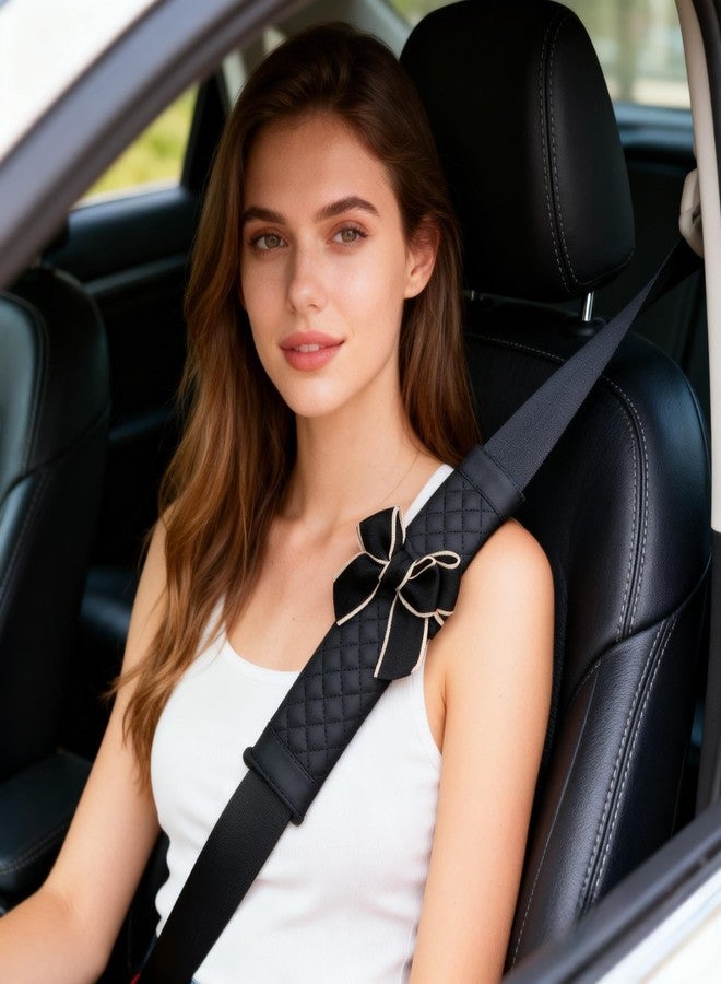 ZigiHos Cute Bow Leather Car Seat Belt Cover Pads 2 Packs & 4 Packs Soft Seat Belt Cover for Shoulder Pad Neck Cushion Protector Car Accessories Universal Seat Belt Cover (Black,2) - Image 4