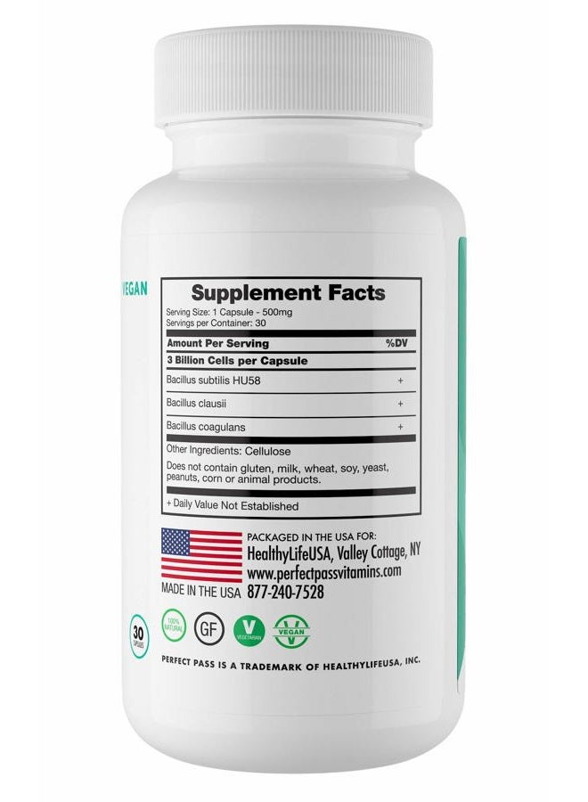Perfect Pass Probiotic Bacillus Spore Human Strain 30 Capsules - All Natural Vegetarian 100% Stomach Acid Survival - Image 2