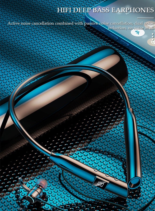 DUNISO Wireless Bluetooth Headphones With Light Neckband Headset With Retractable Earbuds Noise Cancelling Stereo Sweatproof Earphones With Mic For Gym Running Office - Image 3