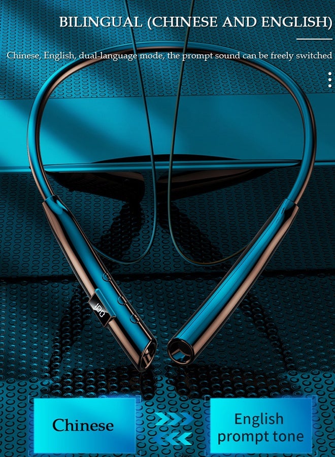 DUNISO Wireless Bluetooth Headphones With Light Neckband Headset With Retractable Earbuds Noise Cancelling Stereo Sweatproof Earphones With Mic For Gym Running Office - Image 4