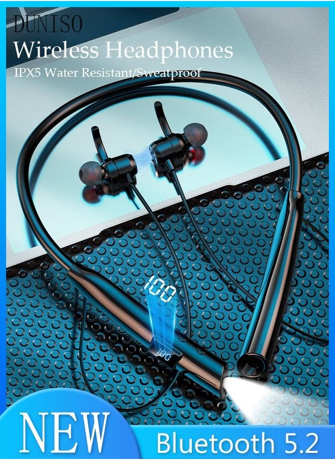 DUNISO - Wireless Bluetooth Headphones With Light Neckband Headset With Retractable Earbuds Noise Cancelling Stereo Sweatproof Earphones With Mic For Gym Running Office - Image 1