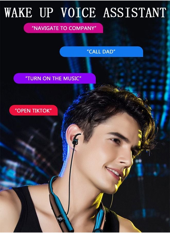 DUNISO - Wireless Bluetooth Headphones With Light Neckband Headset With Retractable Earbuds Noise Cancelling Stereo Sweatproof Earphones With Mic For Gym Running Office - Image 1