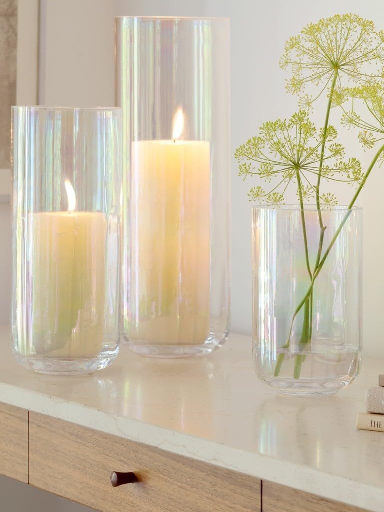 LSA Pearl Lantern/Vase H38.5cm Mother of Pearl Finish - Iridescent Glass Vase, Made in Poland - Image 4