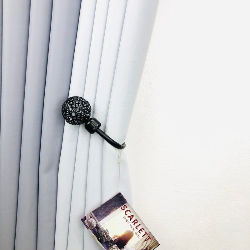 2 Pcs Scarlet U Shape Metal Curtain Holdbacks - Wall Mount Curtain Holdbacks for Window Frame (Mounting Screws Included) Crown Shape Hollow Metal Ball (Black) - Image 1