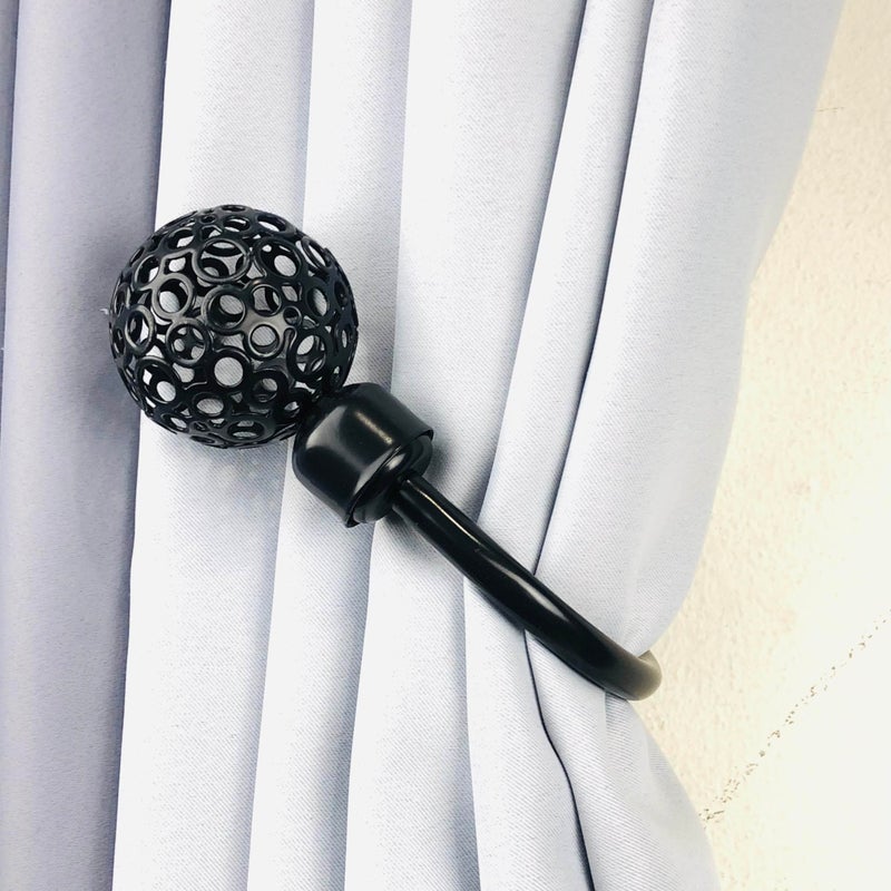 2 Pcs Scarlet U Shape Metal Curtain Holdbacks - Wall Mount Curtain Holdbacks for Window Frame (Mounting Screws Included) Crown Shape Hollow Metal Ball (Black) - Image 5