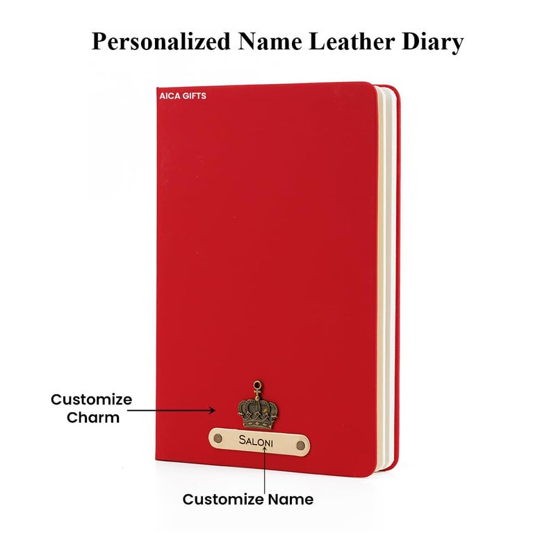 AICA Personalized Name & Charm Leather HardCover Diary (Red) Daily Diaries Diary for Mens & Boys |Gifts For Boys| Employee Gift | Diwali Gifting Items | Journal Notebooks| Corporate Gifts for Clients - Image 2