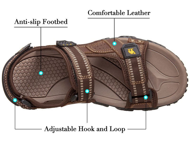 CAMEL CROWN Men's Water Sandals Waterproof Arch Support Hiking Sandals Comfort Leather Sandals Adjustable Athletic Outdoor Sandals for Summer Beach Trail Walking Coffee 7 - Image 3