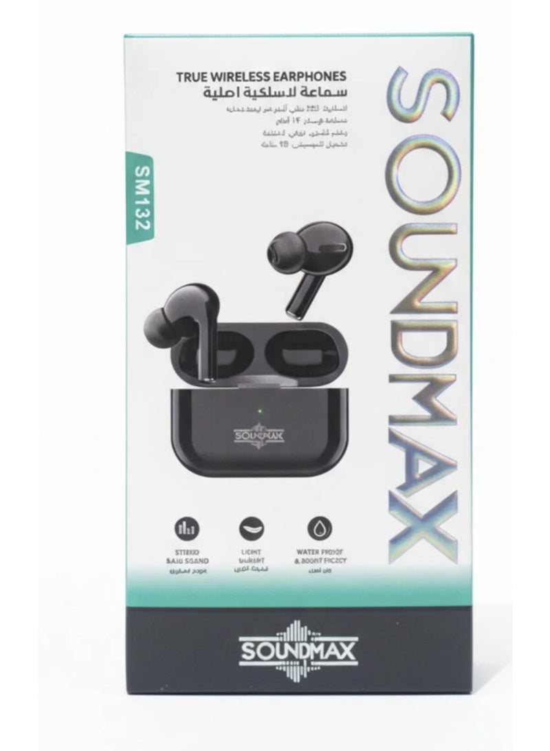 Soundmax Bluetooth Earphone - 4H Music time – 3H Talk Time - Bluetooth Headphones -with Mic - USB C Fast Charging-Wireless Earbuds-Touch Control –HD Voice-for Black