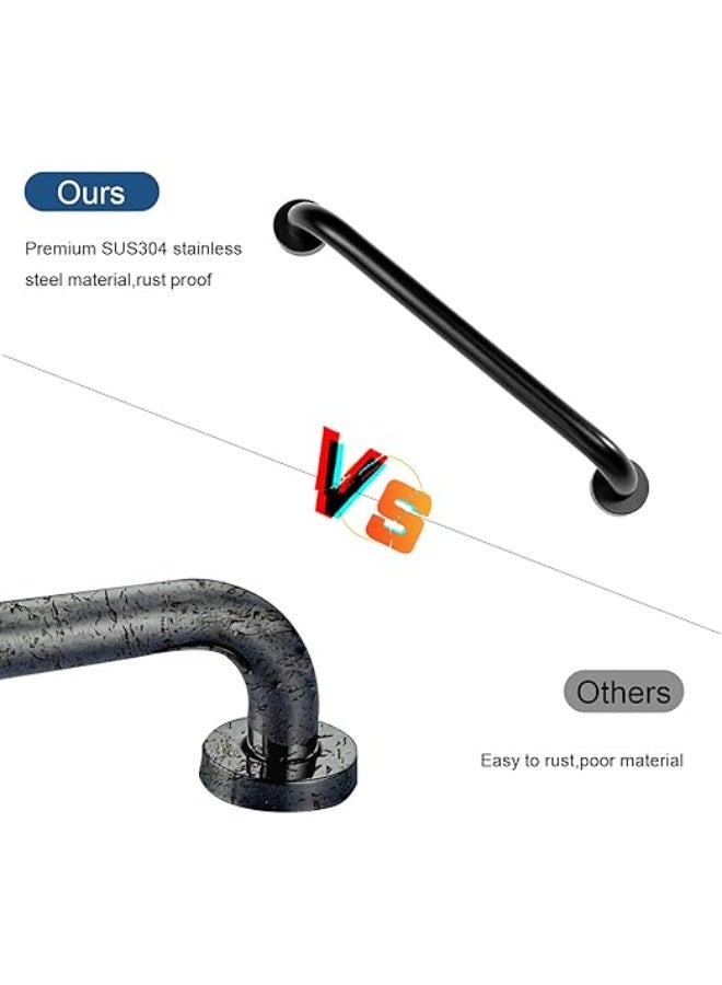 2 Pack 16 inch Matt Black Grab Bars for Elderly for Wall, Bathroom Grab Bars for Seniors, Bath & Shower Grab Bars for Seniors, Handicap Grab Bars for Bathroom, Safety Bars for Showers and Walls - Image 4