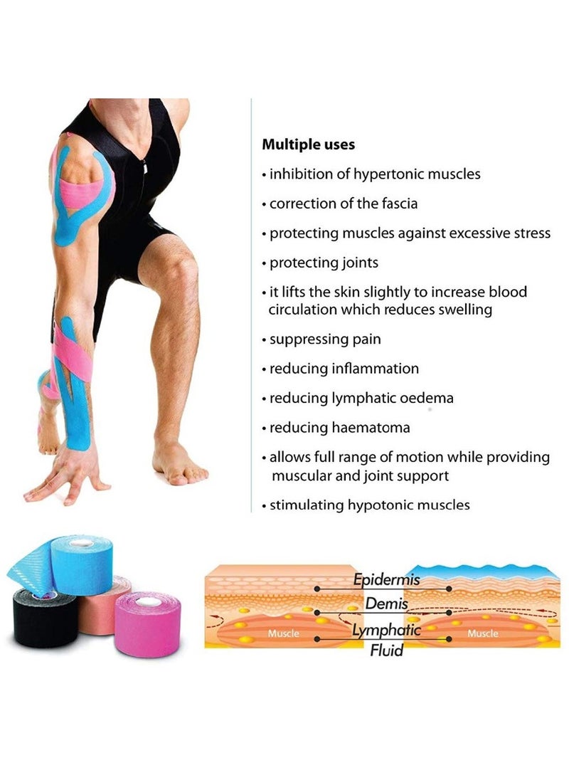 4 Rolls Waterproof Breathable Kinesiology Tape, Athletic Elastic Kneepad Muscle Pain Relief Knee Taping For Gym Fitness Running Tennis Swimming Football (Black, Skin, Pink, Light Blue) - pzsku/ZAC3CC586634C80C3BA14Z/45/_/1732518552/d9ff7826-b0d4-43ba-83e0-ee0675a8e92c