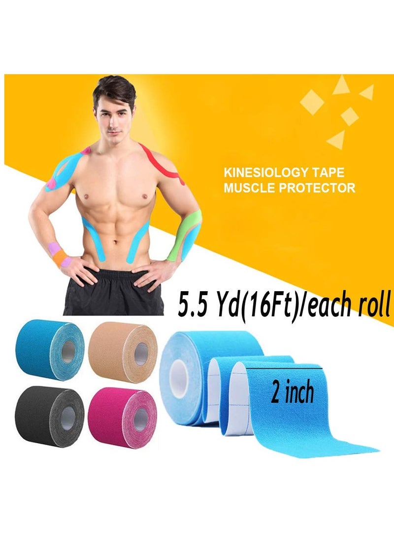 4 Rolls Waterproof Breathable Kinesiology Tape, Athletic Elastic Kneepad Muscle Pain Relief Knee Taping For Gym Fitness Running Tennis Swimming Football (Black, Skin, Pink, Light Blue) - pzsku/ZAC3CC586634C80C3BA14Z/45/_/1732518557/c064f85a-d122-4077-b2f5-b5d037ca6b8b