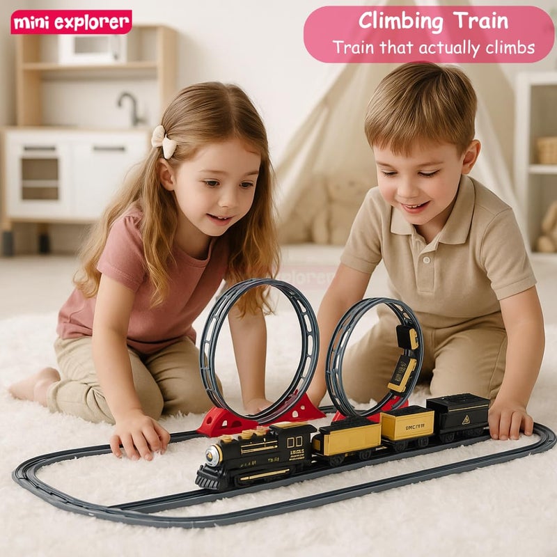 Mini Explorer Electric Train Track Set with Dual 360° Loops | Battery Operated Classic Train Toy with Tracks for Kids | Fun Racing Train Set for Boys & Girls Age 3+ Years | 136 x 64 cm Layout - Image 3