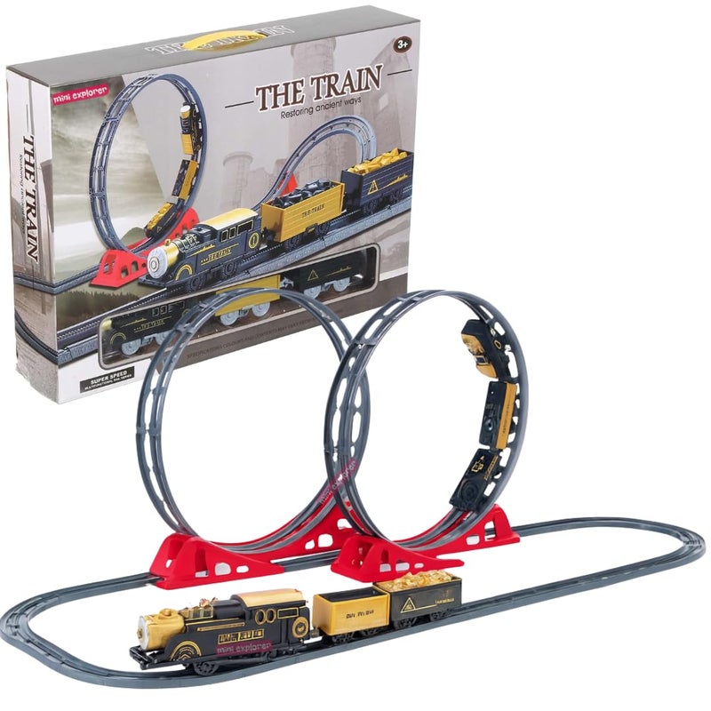 Mini Explorer Electric Train Track Set with Dual 360° Loops | Battery Operated Classic Train Toy with Tracks for Kids | Fun Racing Train Set for Boys & Girls Age 3+ Years | 136 x 64 cm Layout - Image 1