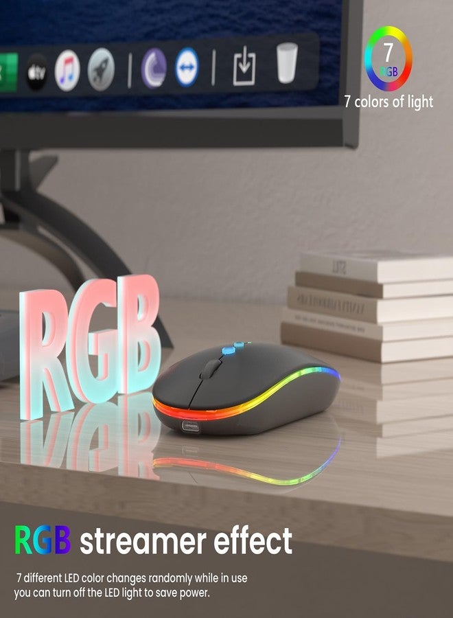 Halpilt LED Wireless Mouse A100S Rechargeable Portable Silent Mouse with Optional USB and Type-C Receiver 3-Speed Adjustable DPI for PC/Mac/Laptop (Frosted Black) - Image 2