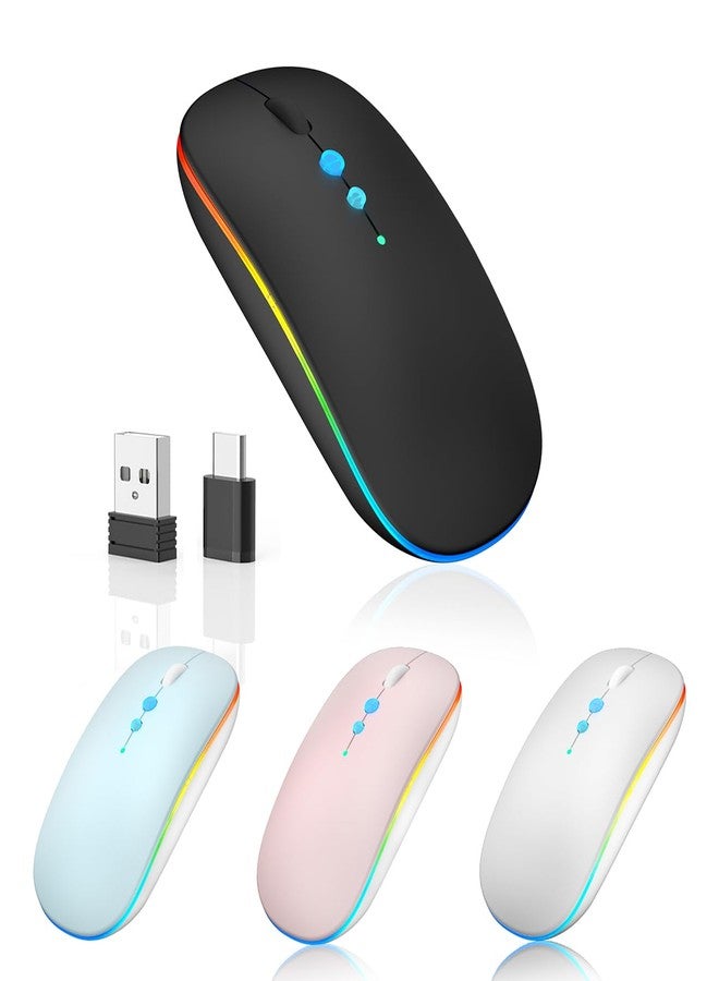 Halpilt LED Wireless Mouse A100S Rechargeable Portable Silent Mouse with Optional USB and Type-C Receiver 3-Speed Adjustable DPI for PC/Mac/Laptop (Frosted Black) - Image 1