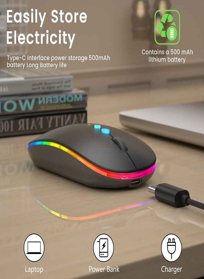 Halpilt LED Wireless Mouse A100S Rechargeable Portable Silent Mouse with Optional USB and Type-C Receiver 3-Speed Adjustable DPI for PC/Mac/Laptop (Frosted Black) - Image 4