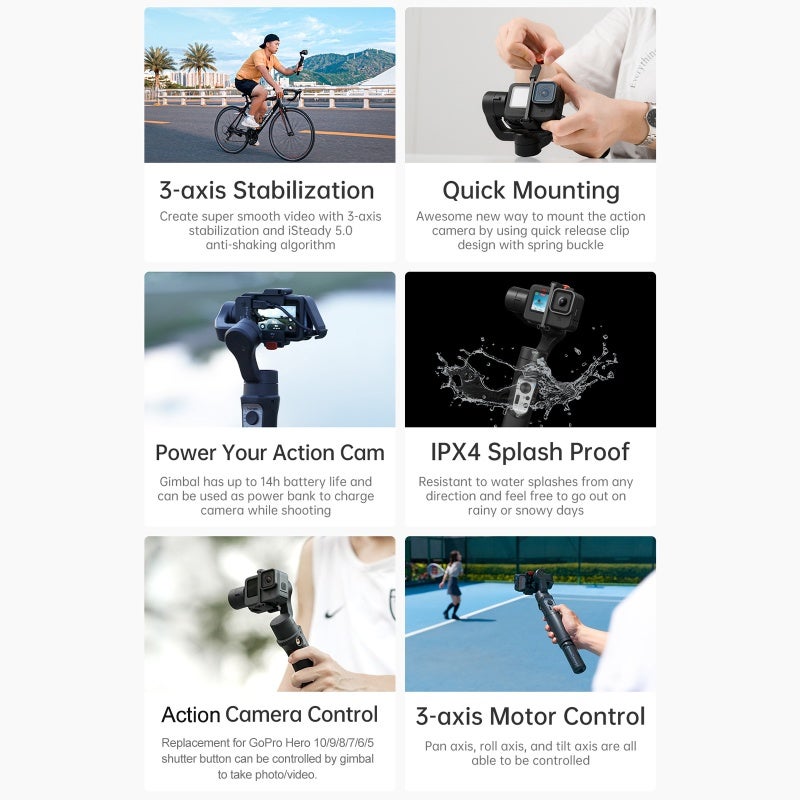 hohem iSteady Pro 4 3-Axis Handheld Sports Camera Gimbal Stabilizer Wireless Control Splash Proof Stabilizer Replacement for GoPro 10 9 8 7 6 5 4 3 OSMO Action Insta360 One R - Image 2