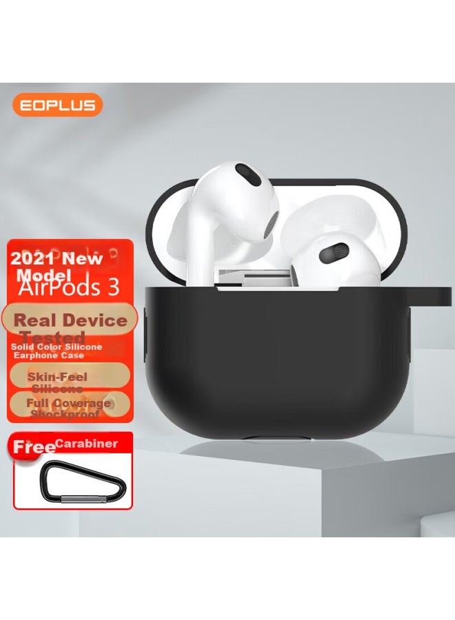 Yiou Airpods 3rd Generation Protective Case For Apple 3rd Gen Wireless Bluetooth Earphones, Non-slip, Drop-proof Liquid Silicone Slim Storage Box With Hook, Anti-fingerprint, Black - Image 1