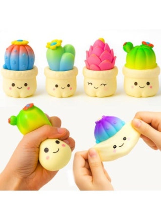 Cactus Squishy Toys Set of 4 – Soft Slow Rising Stress Relief Squeeze Toys for Kids & Adults | Cute Mini Plant Squishies for Party Favors, Goodie Bags, Classroom Rewards & Gifts