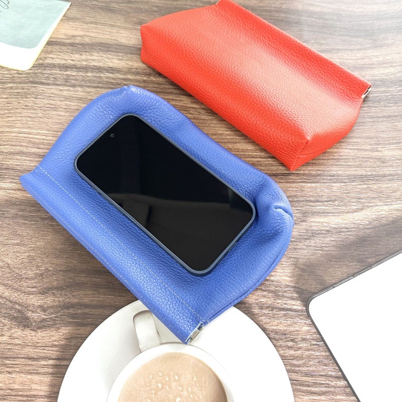 Korean Style Genuine Leather Cosmetic Bag Large Top Layer Cowhide Storage Bag Self-Closing Shrapnel Women'S Clutch Soft Leather Square Bag - Image 5