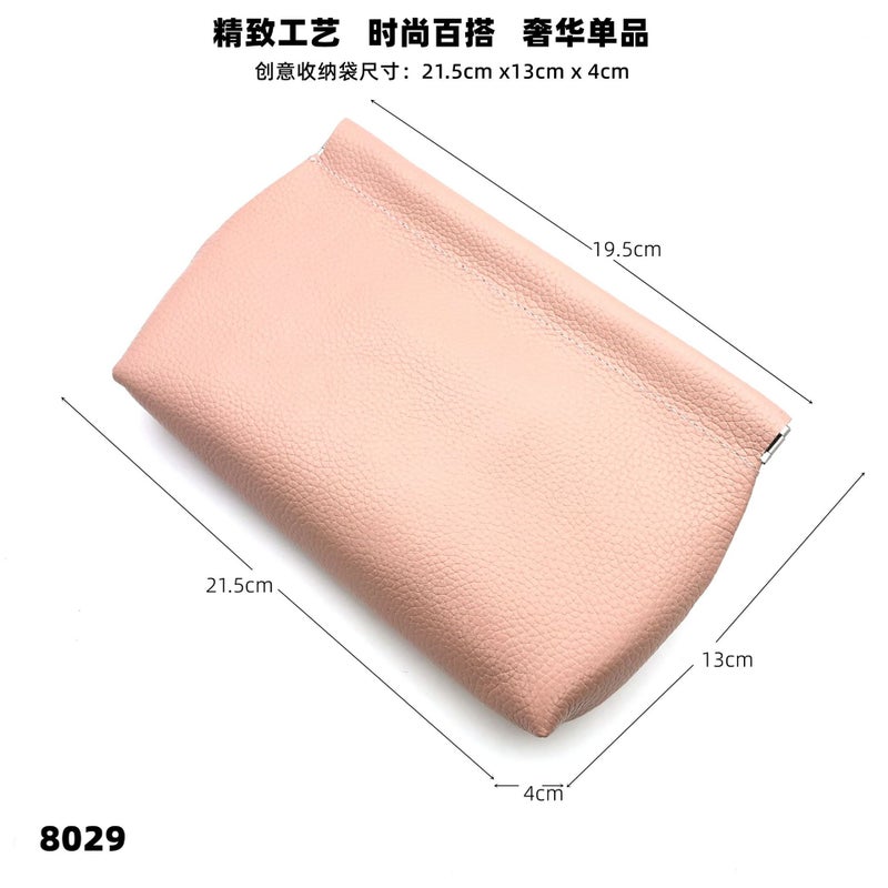 Korean Style Genuine Leather Cosmetic Bag Large Top Layer Cowhide Storage Bag Self-Closing Shrapnel Women'S Clutch Soft Leather Square Bag - Image 3