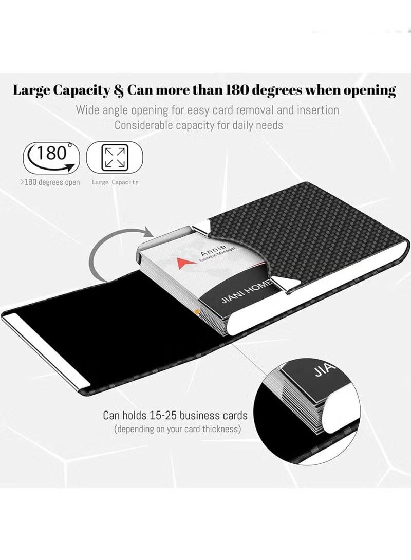 Generic Business Card Holder, Metal Business Card Case Pocket, Card Holder for Women & Men, Professional PU Leather Business Card Holders RFID Blocking Name Card Holder Case with Magnetic Clasp, Black Carbon  - Image 3