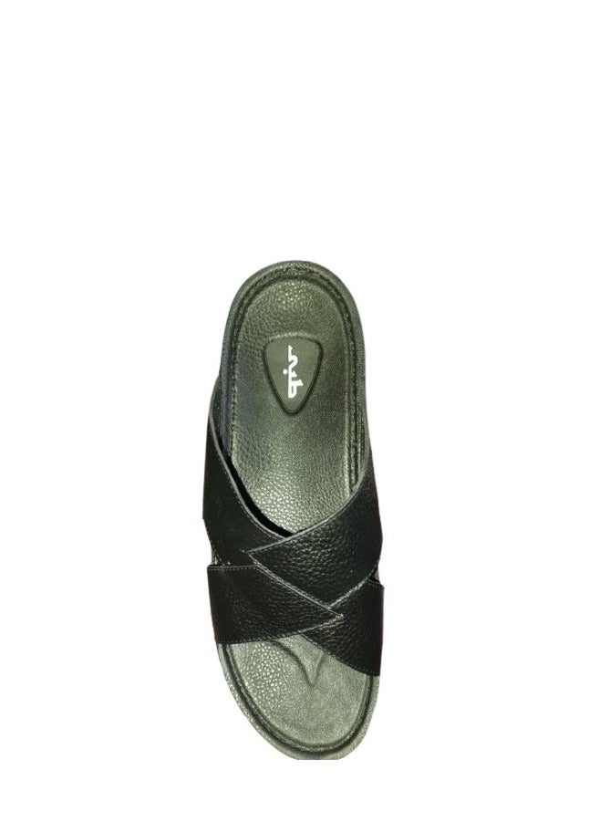 Hand Made Men's leather slippers made from natural leather; handcrafted men's sandals with a leather insole and orthopedic sole, ideal for those who suffer from heel pain. Available in Black  - Image 2