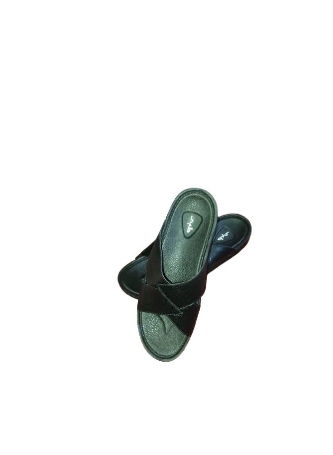 Hand Made Men's leather slippers made from natural leather; handcrafted men's sandals with a leather insole and orthopedic sole, ideal for those who suffer from heel pain. Available in Black  - Image 3