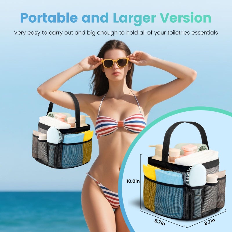 Asisnt Mesh Shower Caddy Portable for College Dorm Room Essentials for Girls with 9 Pockets,Large-Capacity Shower Basket,Quick Dry Toiletry Tote Bag for Women,Outdoor Gym,Travel,Swim,Beach Camping Essentials - Image 5