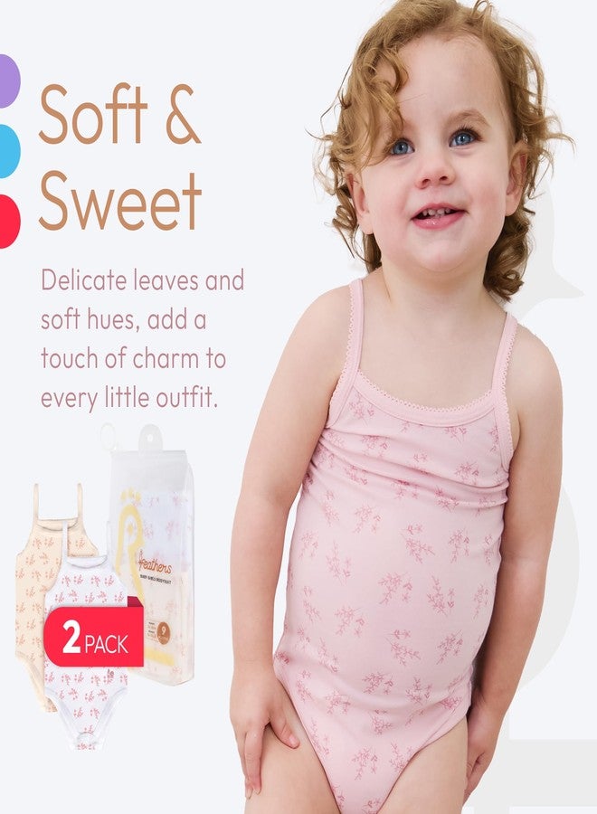 Feathers Leafy Style Tank Top Bodysuits Baby Girl Undershirts – Super Soft One-Piece for Toddler (2 Pack) (Pink Floral, 24M) - Image 4