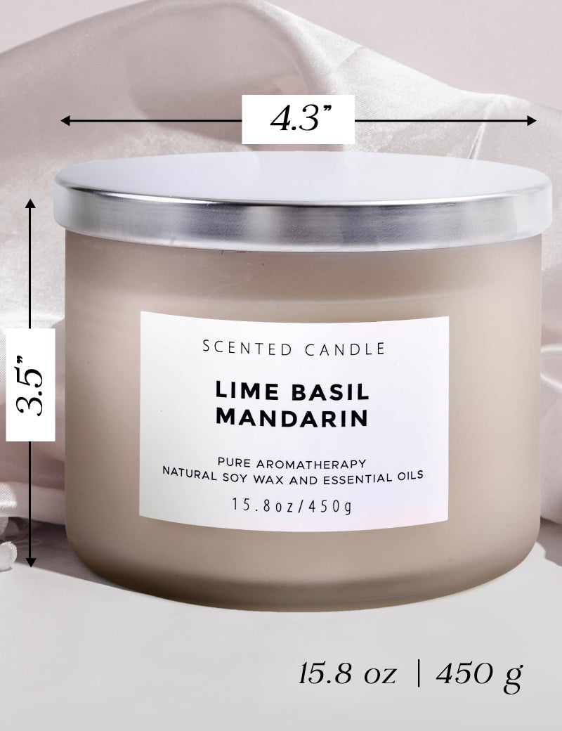 T H Lime Basil Mandarin Scented Candle - Large 3-Wick Soy Candle, 15.8 oz - Fresh Citrus Aromatherapy Candle - Long-Lasting Clean Burn - Stress Relief Candles - Gift for Women & Men - Image 4