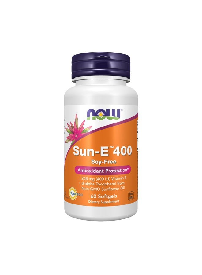 now Supplements, Sun-E 400 IU with d-alpha Tocopherol from Non-GMO Sunflower Oil, 60 Softgels - Image 1