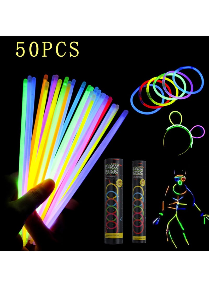 50 Pcs 8" Glowsticks, Bracelets Necklaces, Glow in the Dark Party Favors, Easter, Christmas, Halloween Supplies Pack, Football Party Supplies，Camping supplies. - Image 1