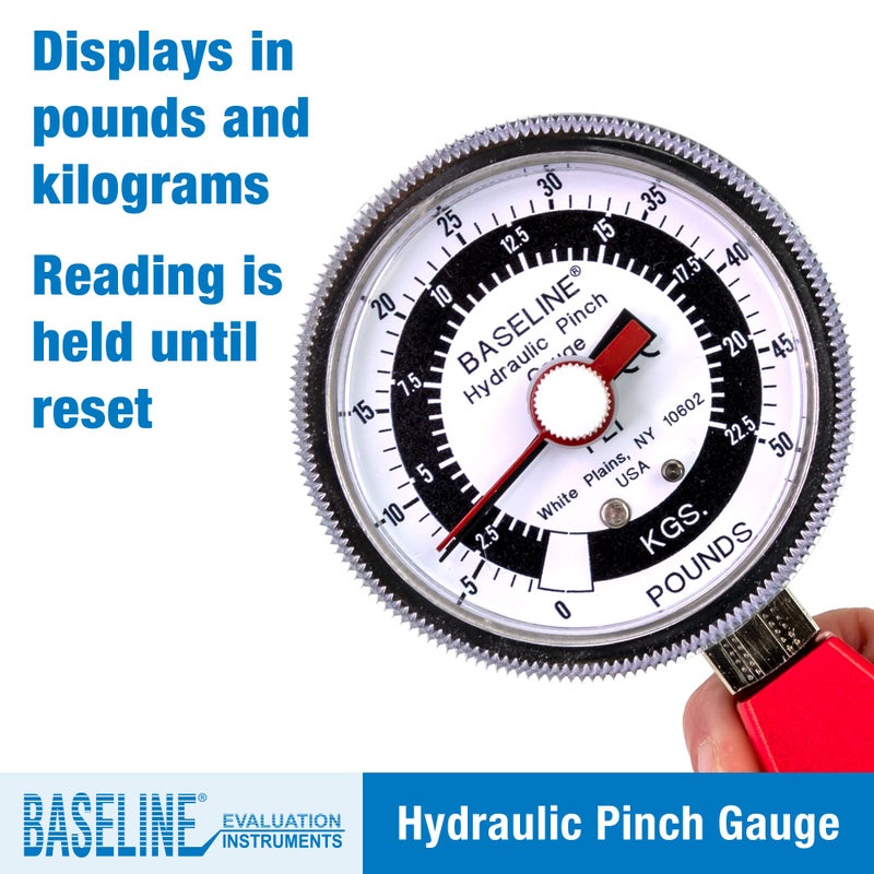 Baseline Hydraulic Pinch Gauge 50lb Capacity Hand Therapy Equipment Finger Strength Tester Physical Therapy Rehabilitation Wrist, Hand, Fingers - Red - Image 5