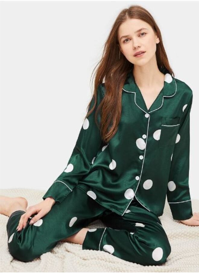 Shein - Polka Dot Satin Pajama Set - Image 1