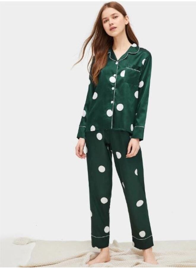 Shein - Polka Dot Satin Pajama Set - Image 1