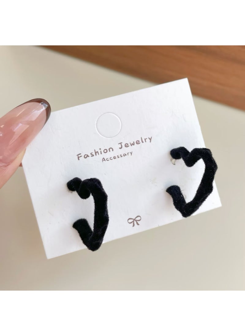 Generic - Autumn Winter Camellia Stud Earrings Bridal Luxury Velvet Red High-end Jewelry Laa3 black love flocked c ring - Image 1