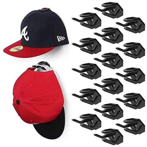 Modern JP Adhesive Hat Hooks for Wall (16-Pack) - Hat Rack for Baseball Caps, Minimalist Hat Display, Strong Hold Hat Hangers for Wall - USA Patented, Black - Image 1