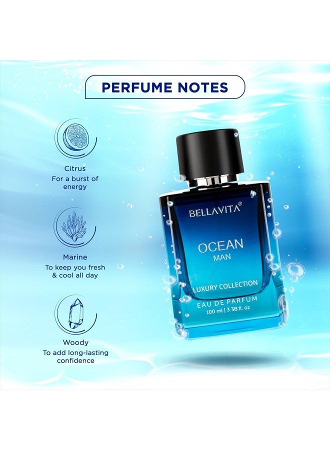 Bella Vita Luxury OCEAN Eau De Parfum for Men (3.48 fl. oz.) | Aquatic Perfume for Men | Notes: Aqueous, Fresh, Orchid, Floral | Family: Citrus, Marine, Woody | Vegan & cruelty free - Image 3