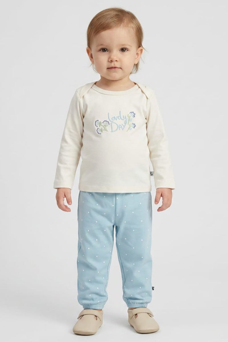 POPEES Toddlers Girl 2Pcs Embroidered Top And Pants Set, Multicolor - Image 1