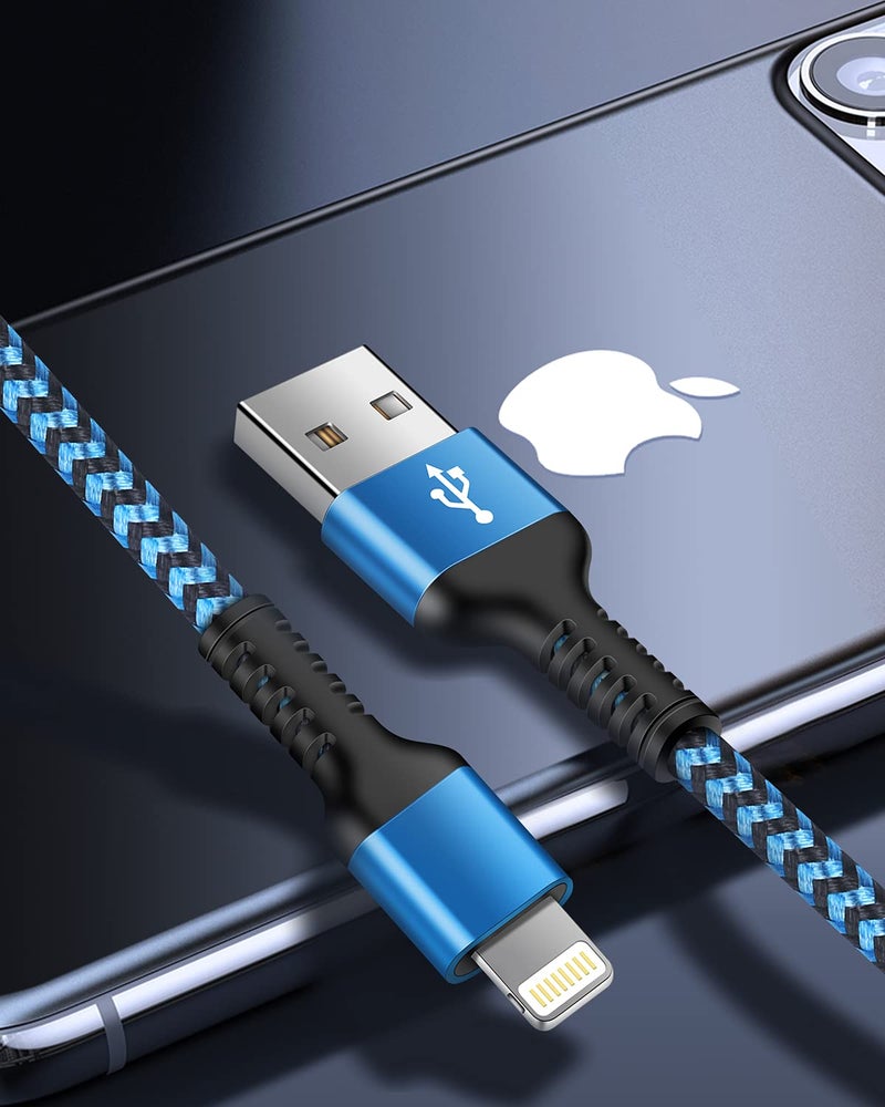 كابل آيفون للشحن السريع، سلك USB للشحن التمديدي معتمد MFI، خط طاقة طويل مضفر لمزامنة البيانات ونقلها لآيفون 14 13 12 11 برو ماكس/10/XS/XR/SE، سلك USB إلى Lightning بطول 10 قدم | قطعتين - Image 2