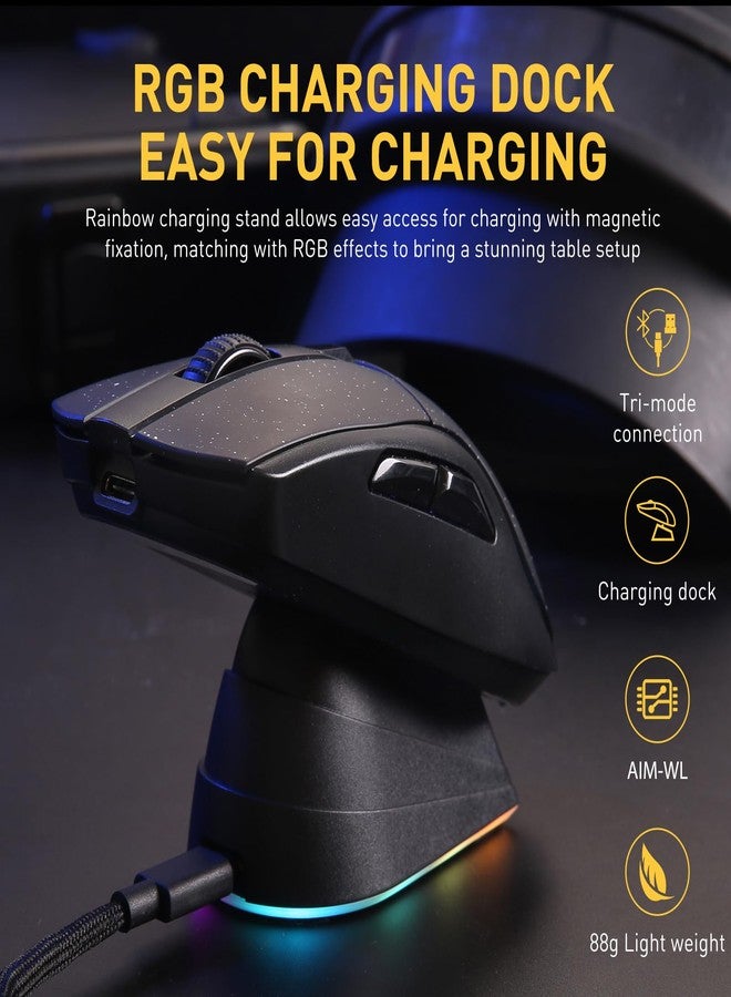DAREU A950 Wireless Gaming Mouse with RGB Charging Dock,88g Lightweight Programmable Tri-Mode Wireless Mouse Gaming, Up to 12K DPI,1000Hz,120Hrs Playtime with RGB Backlit, Great for PC, Mac - Image 2