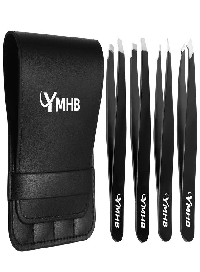 YMHB مجموعة ملاقط - 4 قطع من ملاقط الحواجب المصنوعة من الفولاذ المقاوم للصدأ، دقة عالية لإزالة شعر الوجه والشظايا والشعر النامي تحت الجلد. هدية مثالية للنساء، وهدية رائعة لعيد الميلاد للرجال والنساء. - Image 1