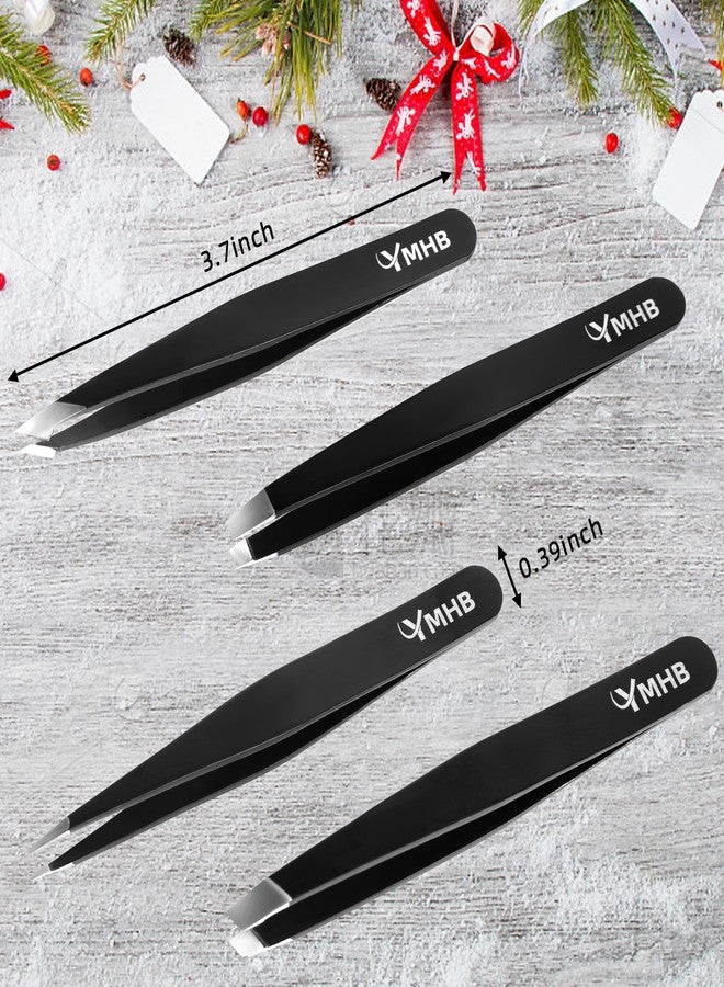 YMHB مجموعة ملاقط - 4 قطع من ملاقط الحواجب المصنوعة من الفولاذ المقاوم للصدأ، دقة عالية لإزالة شعر الوجه والشظايا والشعر النامي تحت الجلد. هدية مثالية للنساء، وهدية رائعة لعيد الميلاد للرجال والنساء. - Image 3