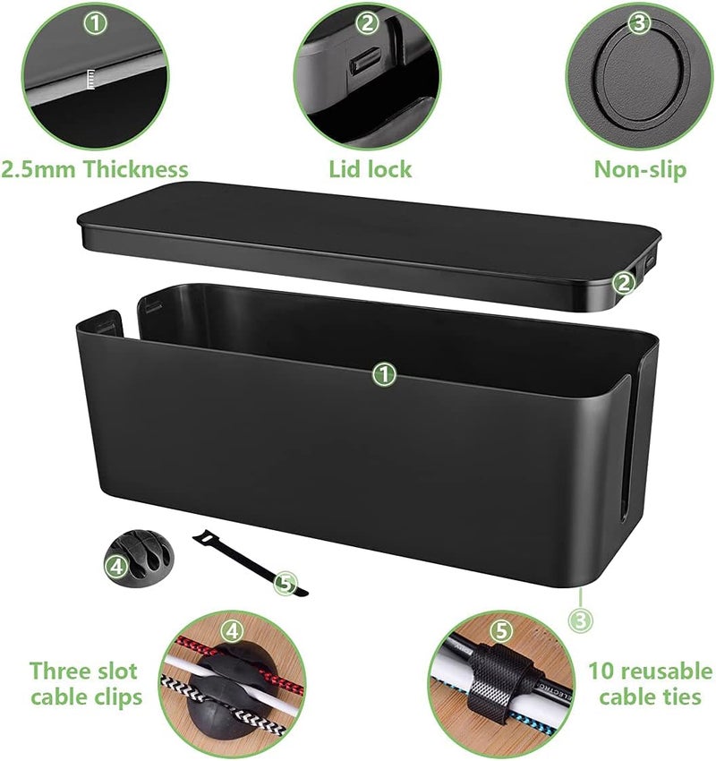 KASTWAVE Cable Management Box,Large Cord Organizer BoxCord Hider Box to Hide Surge Protector Cover on Desk or Floor for Home & Office(Black) - Image 4