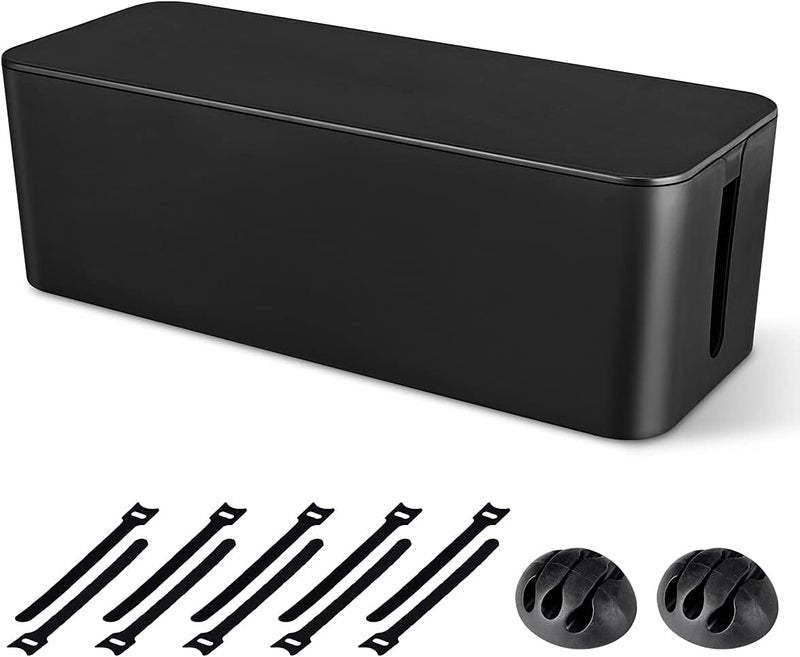 KASTWAVE Cable Management Box,Large Cord Organizer BoxCord Hider Box to Hide Surge Protector Cover on Desk or Floor for Home & Office(Black) - Image 1