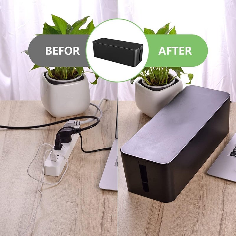 KASTWAVE Cable Management Box,Large Cord Organizer BoxCord Hider Box to Hide Surge Protector Cover on Desk or Floor for Home & Office(Black) - Image 5