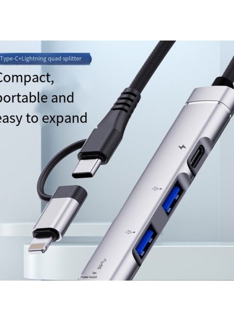Multifunctional TYPE-C Dock Dual head Lightn+Type-C to [Dual TC+Dual USB]