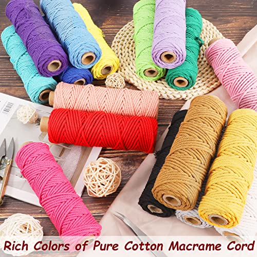 PHUNTTEK Macrame Cord 3mm x 594 Yards, 18 Rolls Natural Colored Macrame Cotton Cord Rope Kit Color Variety Macrame Jute Twine String 4 Strand Twisted for Wall Hanger Plant Hanging DIY Knitting Macrame Supplies - Image 4
